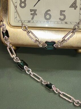 Ralph Lauren Pave Link & Green Stone Necklace and Flex/Link Bracelet